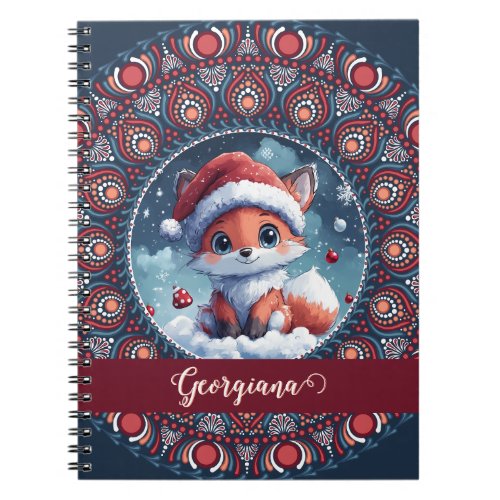 Personalized Cute Christmas Kawaii Fox Dot Mandala Notebook