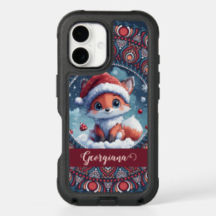 Personalized Cute Christmas Kawaii Fox Dot Mandala iPhone 16 Case