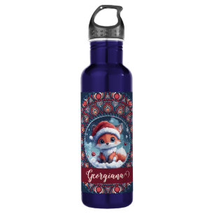 Personalized Cute Christmas Kawaii Fox Dot Mandala Stainless Steel Water Bottle
