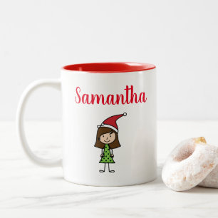 Personalized Cute Christmas Kids Hot Chocolate Two-Tone Coffee Mug