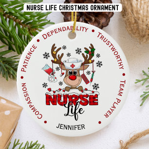 Personalized Cute Christmas Nurse Ceramic Ornament