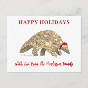 Personalized Cute Christmas Pangolin Holiday Postcard