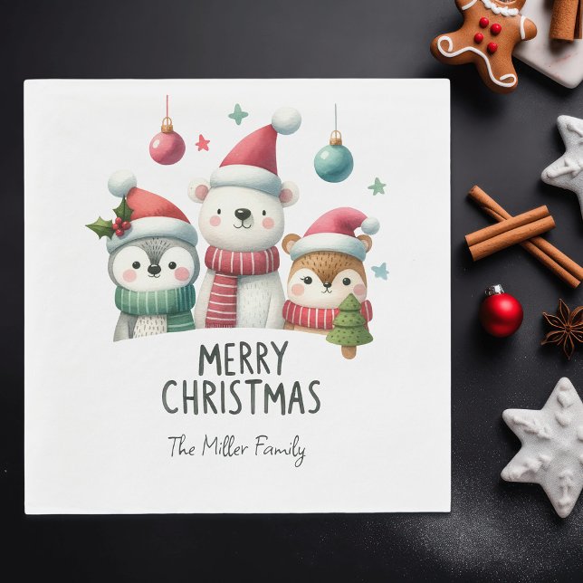 Personalized Cute Christmas Party Woodland Animals Napkins (Creator Uploaded)