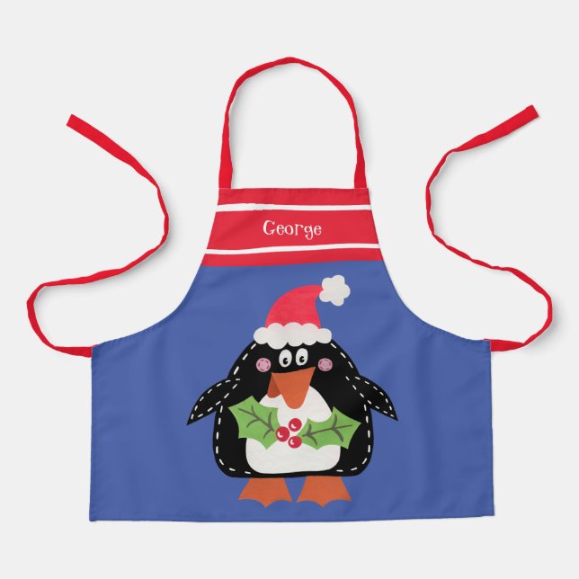 Personalized Cute Christmas Penguin Apron (Front)
