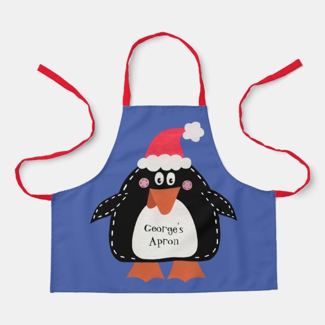 Personalized Cute Christmas Penguin Apron (Front)