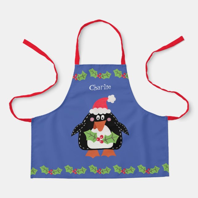 Personalized Cute Christmas Penguin Apron (Front)