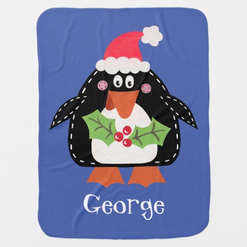 Personalized Cute Christmas Penguin Baby Blanket