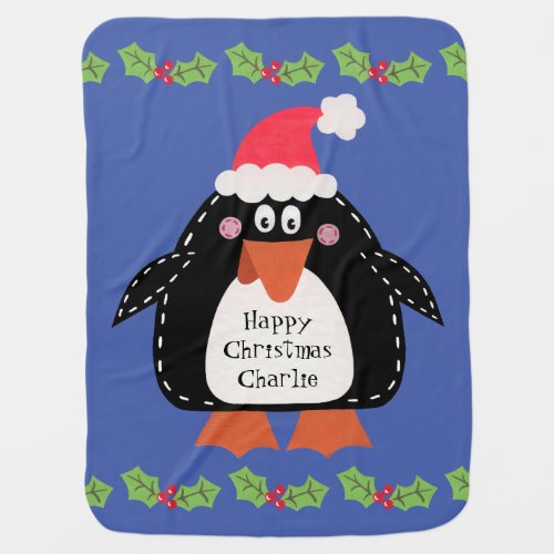 Personalized Cute Christmas Penguin Baby Blanket