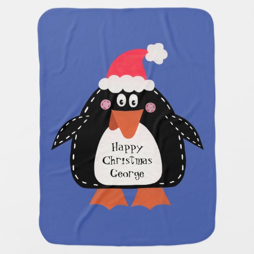 Personalized Cute Christmas Penguin Baby Blanket