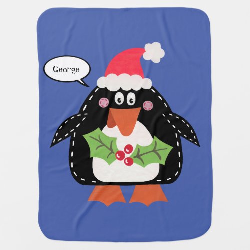 Personalized Cute Christmas Penguin Baby Blanket