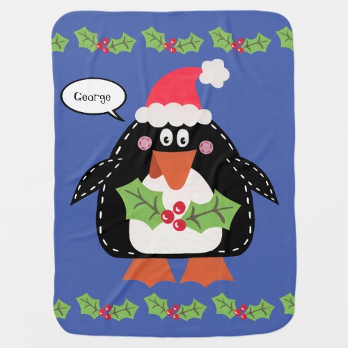 Personalized Cute Christmas Penguin Baby Blanket