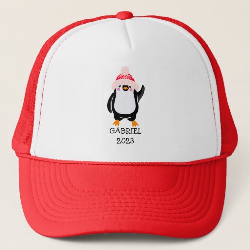 Personalized Cute Christmas Penguin in Red Hat 