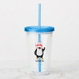 Personalized Cute Christmas Penguin in Red Hat  Acrylic Tumbler