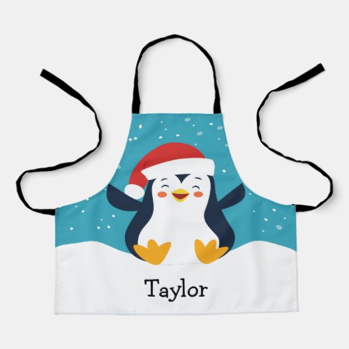 Personalized Cute Christmas Penguin Kids Apron