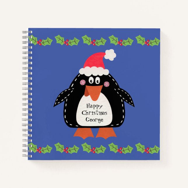 Personalized Cute Christmas Penguin Notebook (Front)