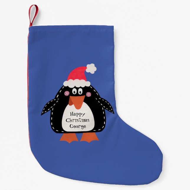Personalized Cute Christmas Penguin Small Christmas Stocking (Front)