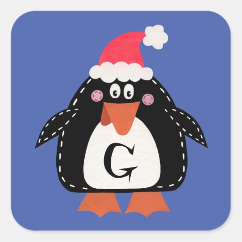 Personalized Cute Christmas Penguin Square Sticker