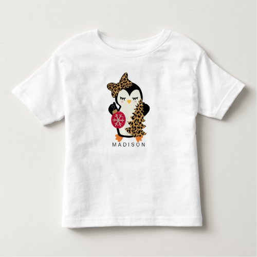 Personalized Cute Christmas Penguin Toddler T_shirt