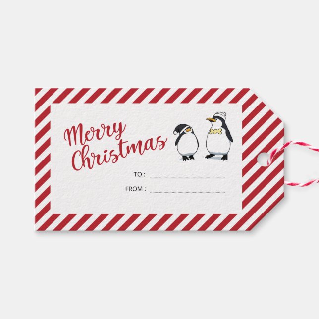 Personalized Cute Christmas Penguins  Gift Tags (Front (Horizontal))
