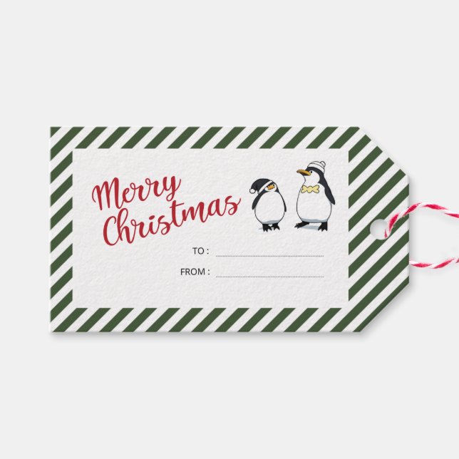 Personalized Cute Christmas Penguins  Gift Tags (Front (Horizontal))