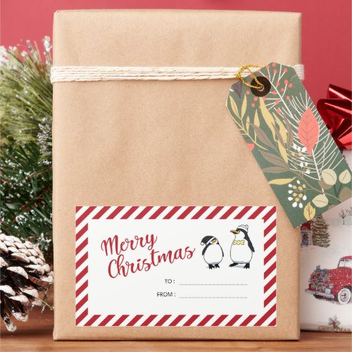 Personalized Cute Christmas Penguins  Rectangular Sticker