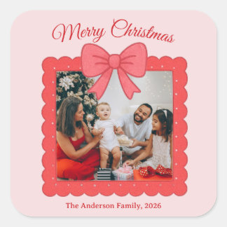 Personalized Cute Christmas Photo Collage Square Sticker