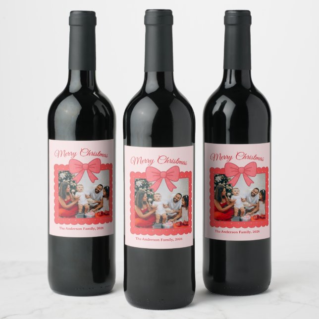 Personalized Cute Christmas Photo Collage  Wine Label (Bottles)
