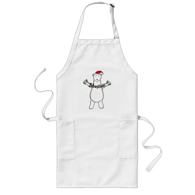 Personalized Cute Christmas Polar Bear Christmas Long Apron (Front)