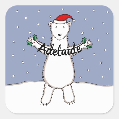 Personalized Cute Christmas Polar Bear Christmas Square Sticker