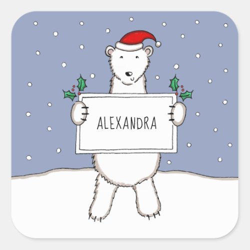 Personalized Cute Christmas Polar Bear Christmas  Square Sticker