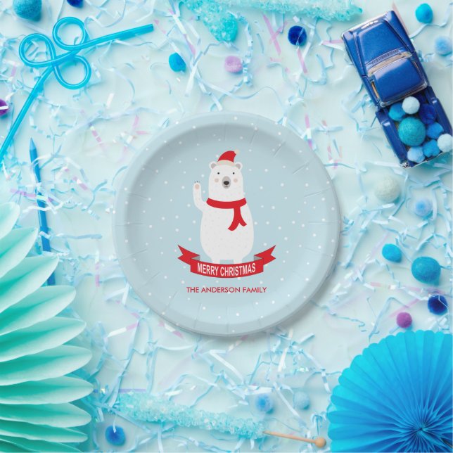 Personalized Cute Christmas Polar Bear Paper Plates (Party)