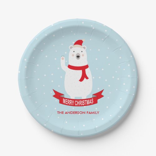 Personalized Cute Christmas Polar Bear Paper Plates