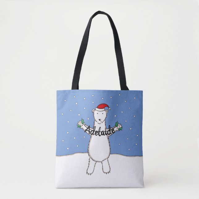 Personalized Cute Christmas Polar Bear Tote Bag (Front)
