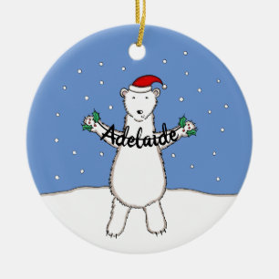 Personalized Cute Christmas Polar Bear Tree Ceramic Ornament