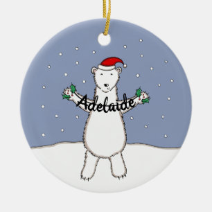 Personalized Cute Christmas Polar Bear Tree Ceramic Ornament