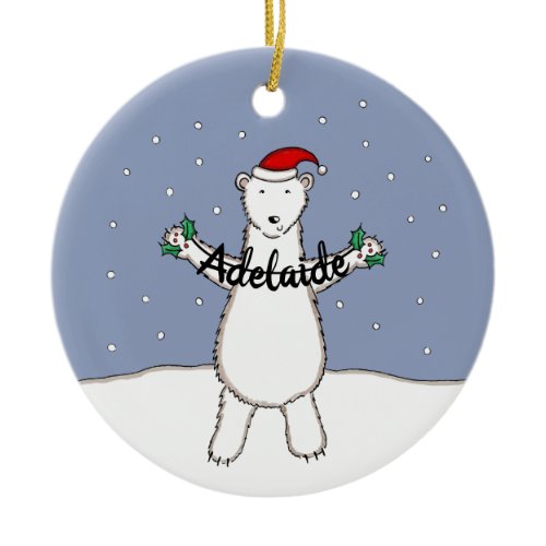 Personalized Cute Christmas Polar Bear Tree Ceramic Ornament