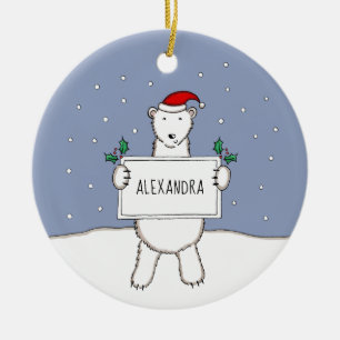 Personalized Cute Christmas Polar Bear Tree Ceramic Ornament