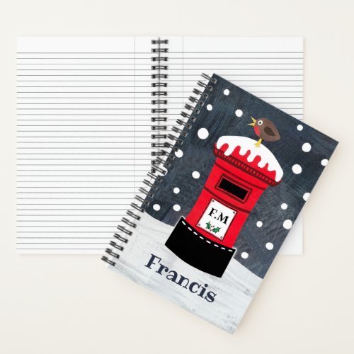 Personalized Cute Christmas Post Box  Robin Noteb Notebook
