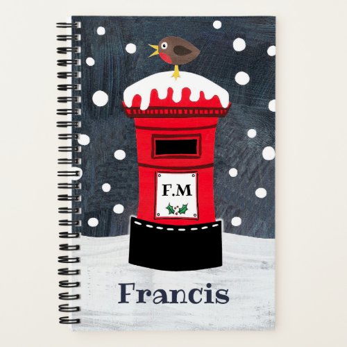 Personalized Cute Christmas Post Box  Robin Noteb Notebook