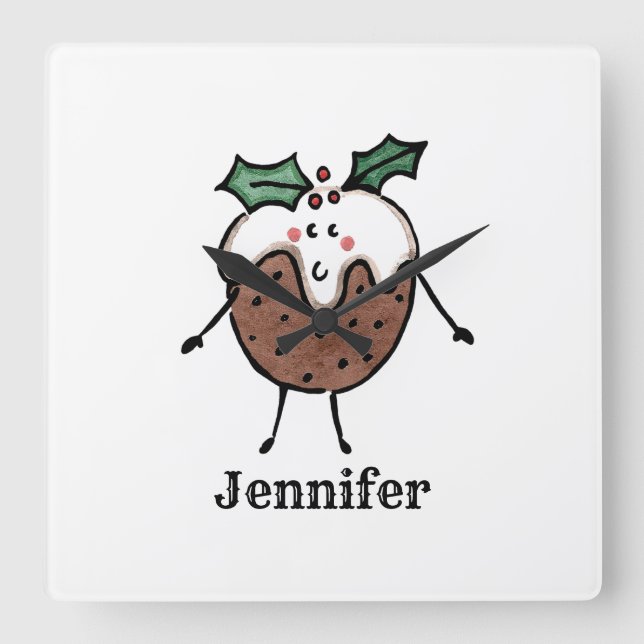Personalized Cute Christmas Pudding Acrylic Clock (Front)