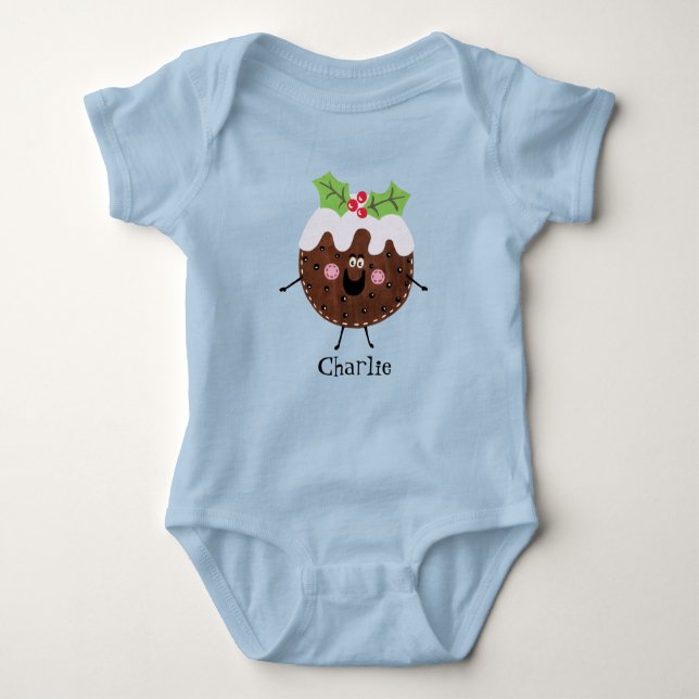 Personalized Cute Christmas Pudding Baby Bodysuit (Front)
