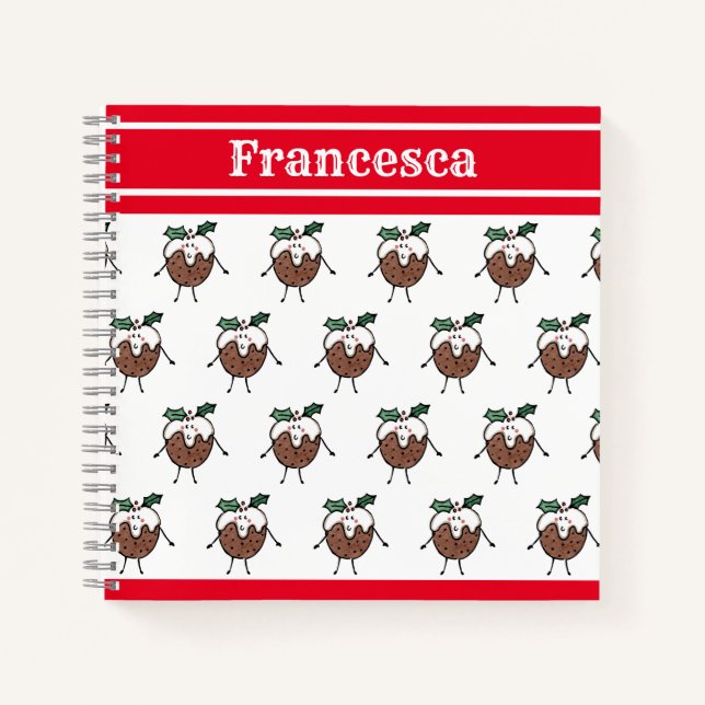 Personalized Cute Christmas Pudding Notebook (Front)