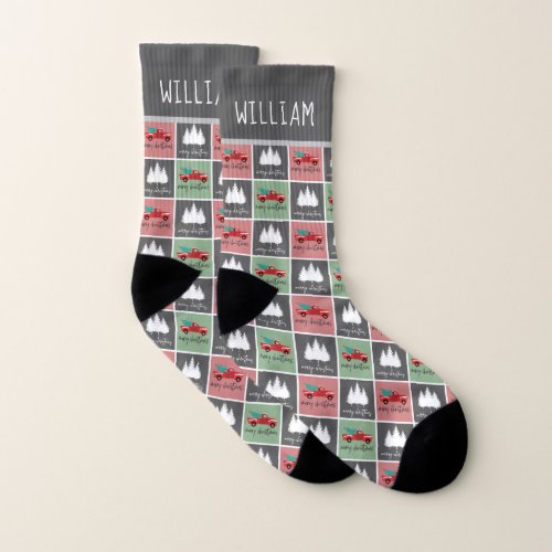 Personalized Cute Christmas Red Truck pattern Socks