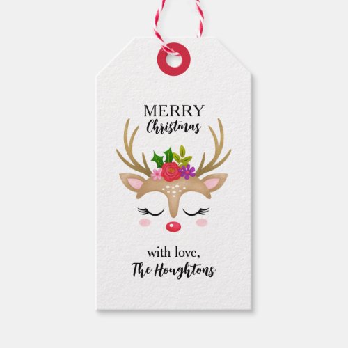 Personalized Cute Christmas Reindeer Face Gift Tags