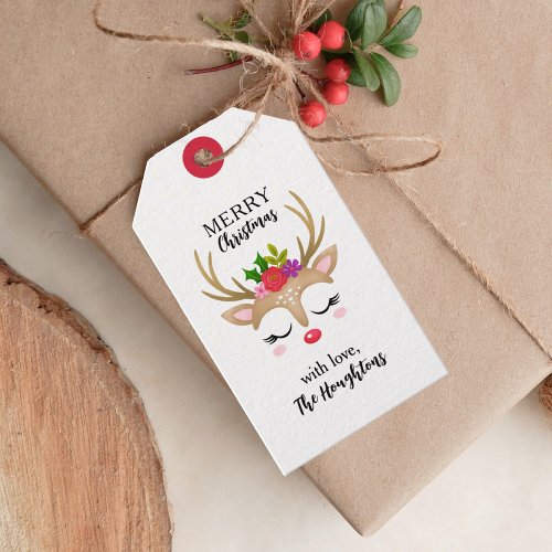 Personalized Cute Christmas Reindeer Face Gift Tags