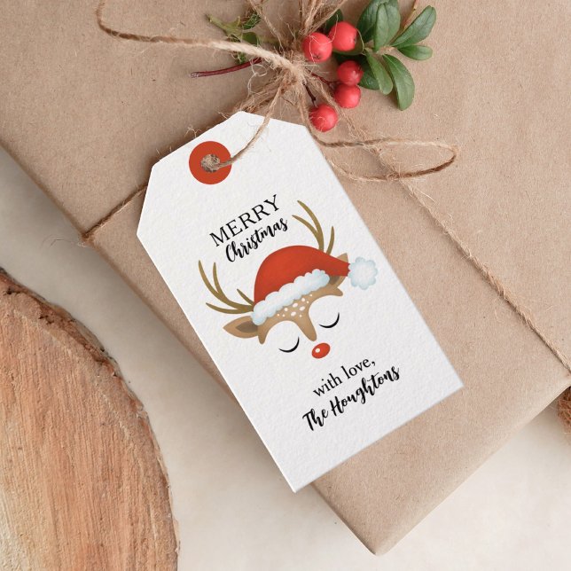 Personalized Cute Christmas Reindeer Gift Tags (A cute Christmas reindeer gift tag. Personalize it with your name)