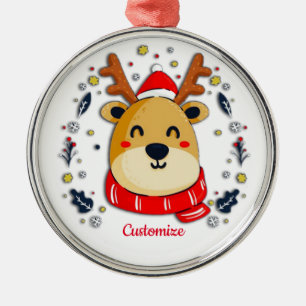 Personalized Cute Christmas Reindeer Metal Ornament