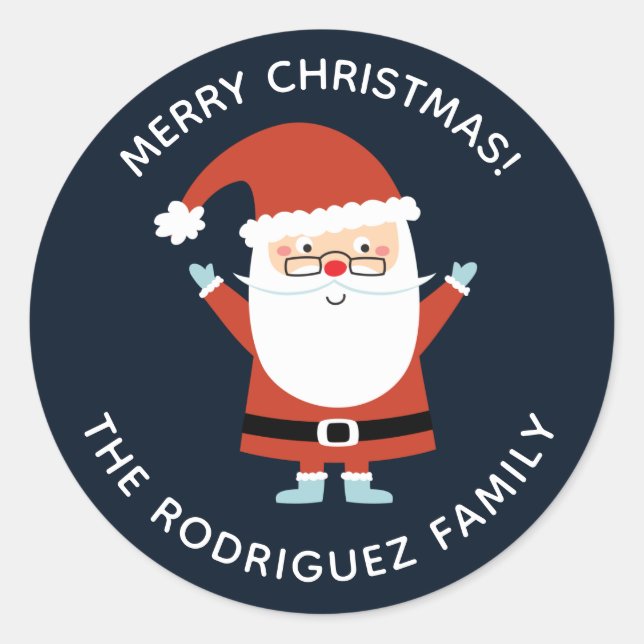 Personalized Cute Christmas Santa Claus Classic Round Sticker (Front)