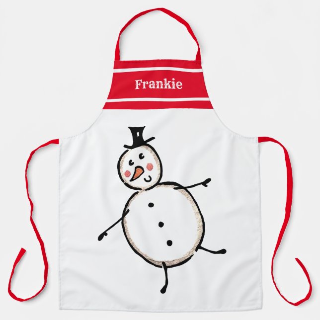 Personalized Cute Christmas Snowman Apron (Front)