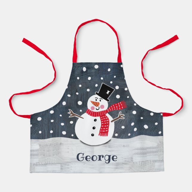 Personalized Cute Christmas Snowman Apron (Front)
